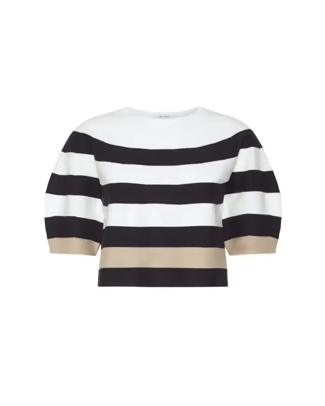 Max Mara Voto Striped Knit Puff-Sleeve Top