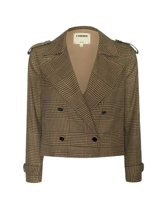 L'Agence Xoey Houndstooth Cropped Trench Coat