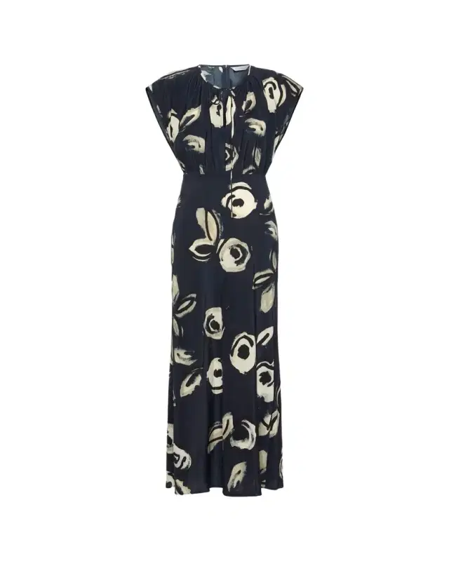 Max Mara Cap-Sleeve Floral-Print Silk Belted Maxi Dress