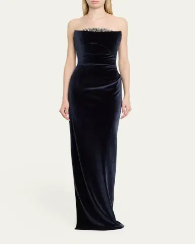 PAMELLA ROLAND Strapless Crystal Embellished Velvet Column Gown | Thumbnail 2 PAMELLA ROLAND Strapless Crystal Embellished Velvet Column Gown | Thumbnail 2