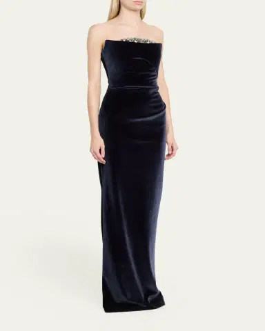PAMELLA ROLAND Strapless Crystal Embellished Velvet Column Gown | Thumbnail 4 PAMELLA ROLAND Strapless Crystal Embellished Velvet Column Gown | Thumbnail 4