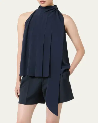 Max Mara Pleated Silk Crepe De Chine Halter Top | Thumbnail 4 Max Mara Pleated Silk Crepe De Chine Halter Top | Thumbnail 4