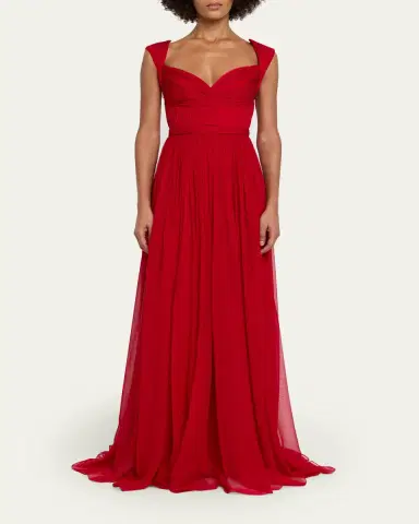 PAMELLA ROLAND Sleeveless Ruched Chiffon Cape Gown | Thumbnail 2