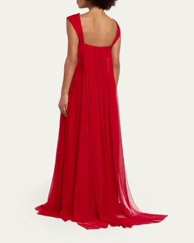 PAMELLA ROLAND Sleeveless Ruched Chiffon Cape Gown | Thumbnail 3