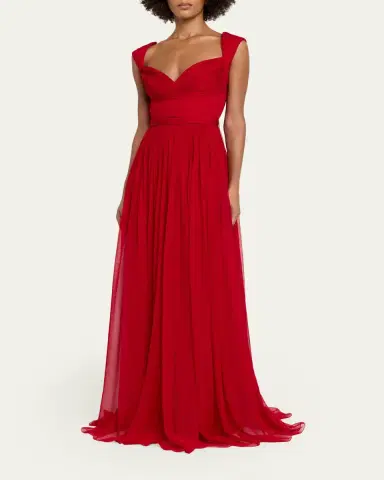 PAMELLA ROLAND Sleeveless Ruched Chiffon Cape Gown | Thumbnail 4