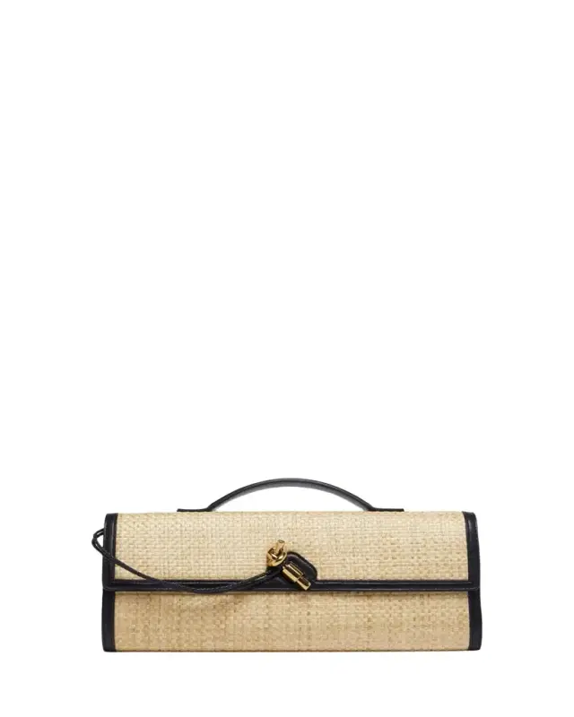 Bottega Veneta Andiamo Woven Raffia Clutch Bag