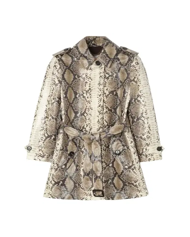 Burberry Stonehaven Python-Print Coated Short Car Coat