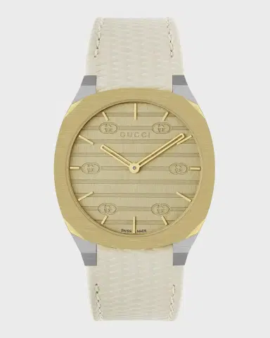 Gucci 34mm 25H Quartz Watch with Leather Strap, White | Thumbnail 5 Gucci 34mm 25H Quartz Watch with Leather Strap, White | Thumbnail 5