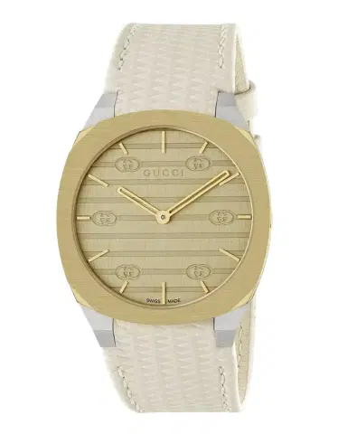 Gucci 34mm 25H Quartz Watch with Leather Strap, White | Thumbnail 1 Gucci 34mm 25H Quartz Watch with Leather Strap, White | Thumbnail 1