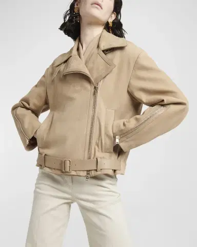 Giorgio Armani Nubuck Belted Suede Moto Jacket | Thumbnail 5