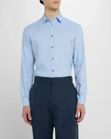 Giorgio Armani Men's Micro-Houndstooth Linen Sport Shirt | Thumbnail 3 Giorgio Armani Men's Micro-Houndstooth Linen Sport Shirt | Thumbnail 3
