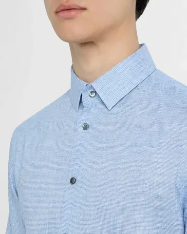 Giorgio Armani Men's Micro-Houndstooth Linen Sport Shirt | Thumbnail 4 Giorgio Armani Men's Micro-Houndstooth Linen Sport Shirt | Thumbnail 4