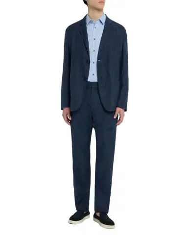 Giorgio Armani Men's Micro-Houndstooth Linen Sport Shirt | Thumbnail 1 Giorgio Armani Men's Micro-Houndstooth Linen Sport Shirt | Thumbnail 1