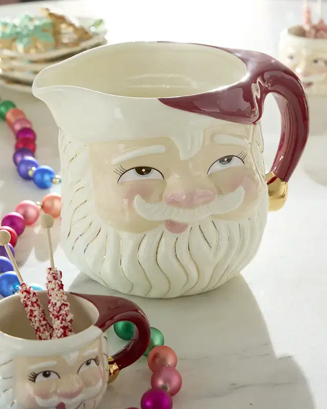Glitterville Papa Noel Ceramic Pitcher, 135 oz.