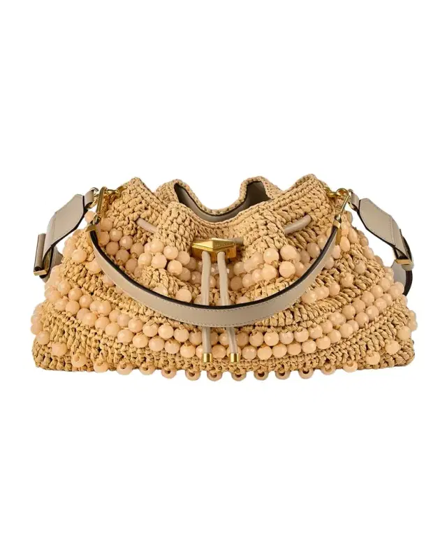 Jimmy Choo Riviera Bon Bon Beaded Raffia Shoulder Bag