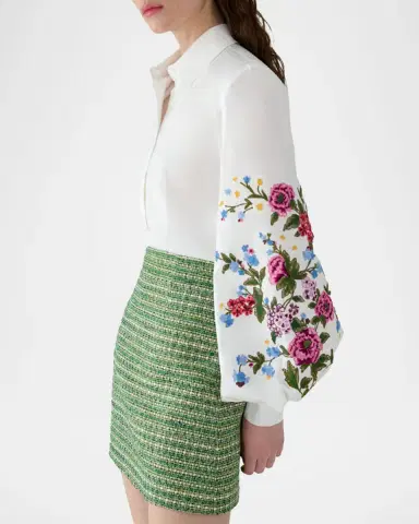 Carolina Herrera Embroidered Puff-Sleeve Button-Down Shirt | Thumbnail 3 Carolina Herrera Embroidered Puff-Sleeve Button-Down Shirt | Thumbnail 3