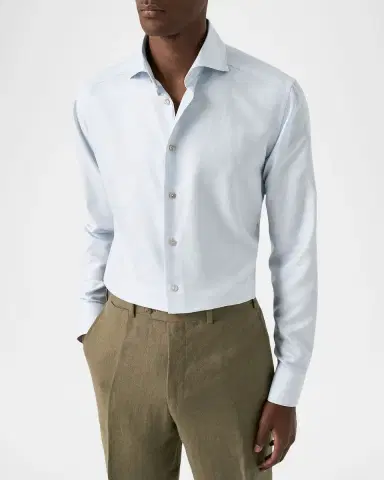 Eton Men's Semi Solid Cotton Linen Contemporary-Fit Dress Shirt | Thumbnail 4 Eton Men's Semi Solid Cotton Linen Contemporary-Fit Dress Shirt | Thumbnail 4