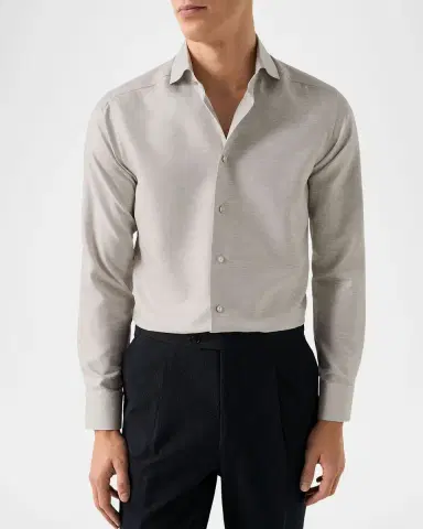 Eton Men's Semi Solid Cotton Linen Contemporary-Fit Dress Shirt | Thumbnail 4 Eton Men's Semi Solid Cotton Linen Contemporary-Fit Dress Shirt | Thumbnail 4