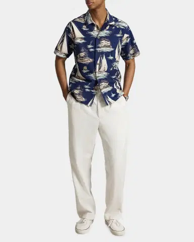 Polo Ralph Lauren Men's Classic Fit Sailboat-Print Oxford Camp Shirt | Thumbnail 2 Polo Ralph Lauren Men's Classic Fit Sailboat-Print Oxford Camp Shirt | Thumbnail 2