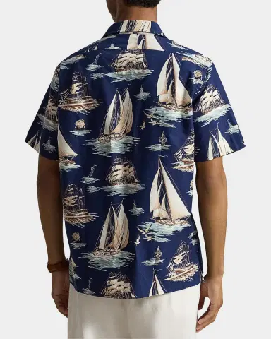 Polo Ralph Lauren Men's Classic Fit Sailboat-Print Oxford Camp Shirt | Thumbnail 3 Polo Ralph Lauren Men's Classic Fit Sailboat-Print Oxford Camp Shirt | Thumbnail 3
