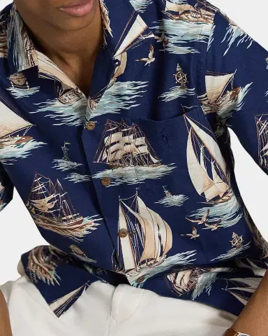 Polo Ralph Lauren Men's Classic Fit Sailboat-Print Oxford Camp Shirt | Thumbnail 5 Polo Ralph Lauren Men's Classic Fit Sailboat-Print Oxford Camp Shirt | Thumbnail 5