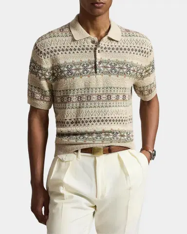 Polo Ralph Lauren Men's Fair Isle Linen-Cotton Polo Sweater | Thumbnail 4 Polo Ralph Lauren Men's Fair Isle Linen-Cotton Polo Sweater | Thumbnail 4