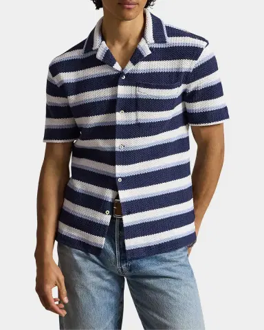 Polo Ralph Lauren Men's Stripe Herringbone Camp Shirt | Thumbnail 4 Polo Ralph Lauren Men's Stripe Herringbone Camp Shirt | Thumbnail 4