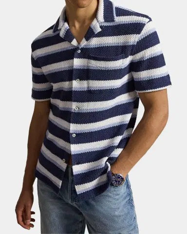 Polo Ralph Lauren Men's Stripe Herringbone Camp Shirt | Thumbnail 5 Polo Ralph Lauren Men's Stripe Herringbone Camp Shirt | Thumbnail 5