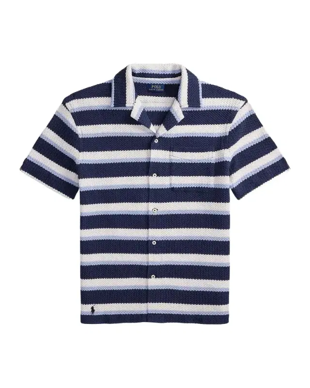 Men 's Stripe Herringbone Camp Shirt