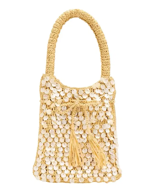 BTB Los Angeles Santiago Faux Shell-Embellished Raffia Hobo Bag