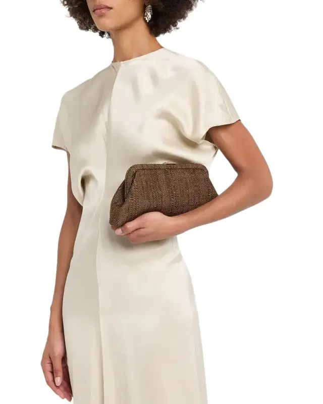 Jimmy Choo Cinch Small Raffia & Leather Shoulder Bag