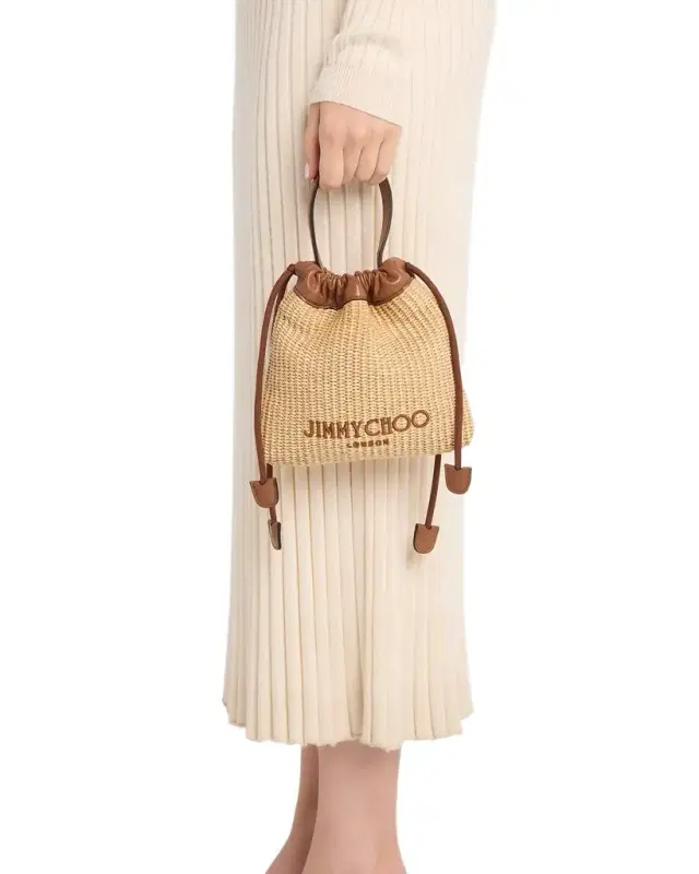 Jimmy Choo Drawstring Raffia Top Handle Bag