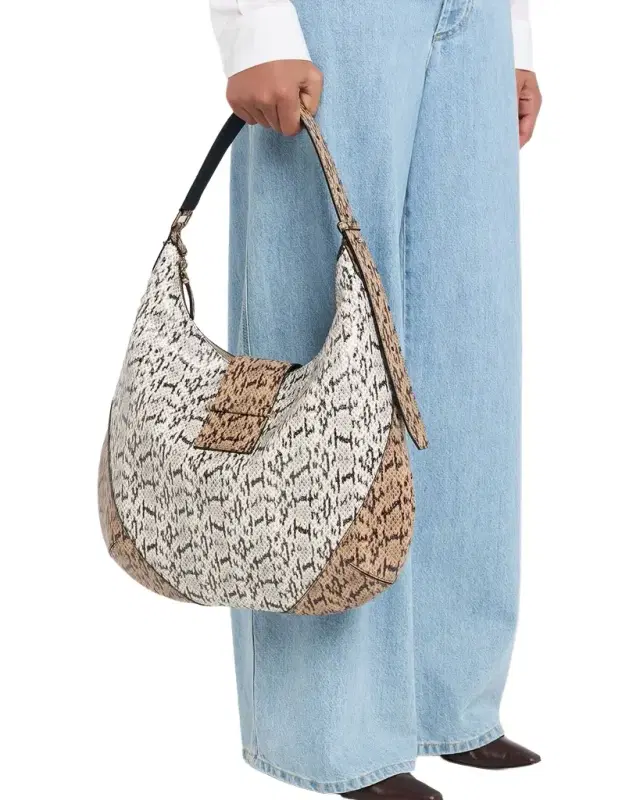 Jimmy Choo Bar Python-Print Leather Hobo Bag