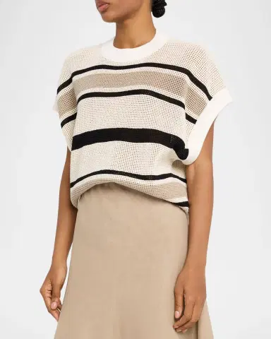 Brunello Cucinelli Striped Net Knit Vest | Thumbnail 4