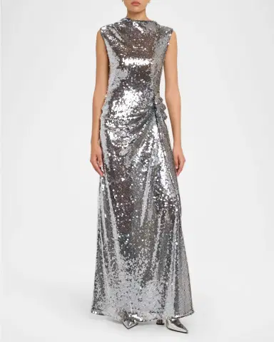 Lapointe Draped Sequined Mesh Sleeveless Gown | Thumbnail 2 Lapointe Draped Sequined Mesh Sleeveless Gown | Thumbnail 2