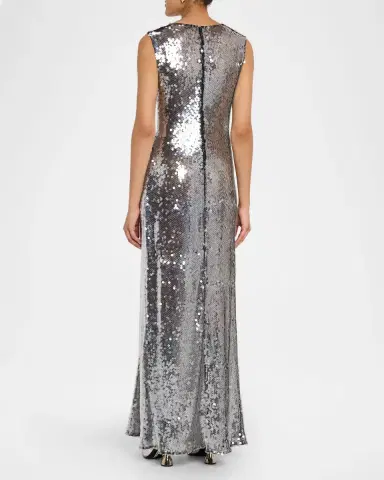 Lapointe Draped Sequined Mesh Sleeveless Gown | Thumbnail 3 Lapointe Draped Sequined Mesh Sleeveless Gown | Thumbnail 3
