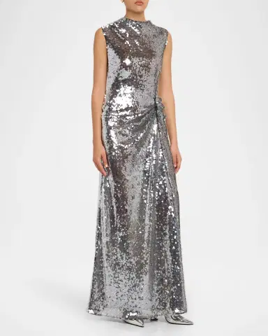 Lapointe Draped Sequined Mesh Sleeveless Gown | Thumbnail 4 Lapointe Draped Sequined Mesh Sleeveless Gown | Thumbnail 4
