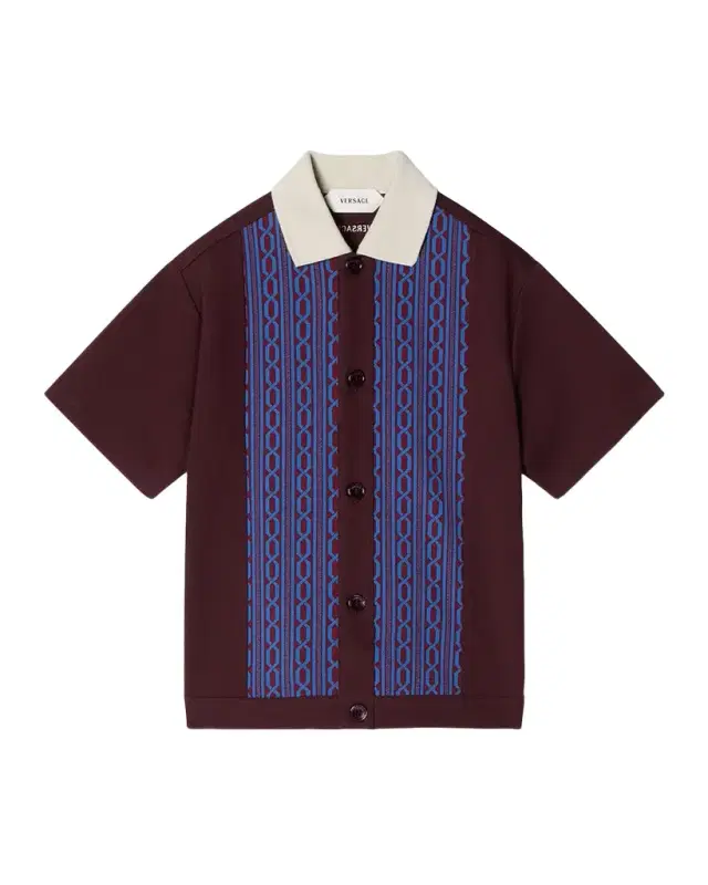 Versace Boy 's Embroidered-Logo Jacquard Milano-Stitch Shirt, Size 4-14