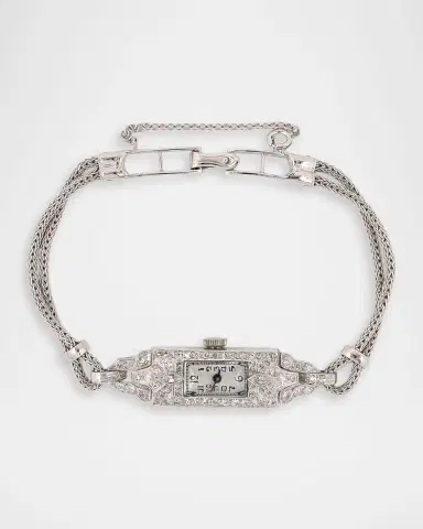 NM Estate Estate Bulova Platinum Diamond Watch with Cresarrow Chain | Thumbnail 2