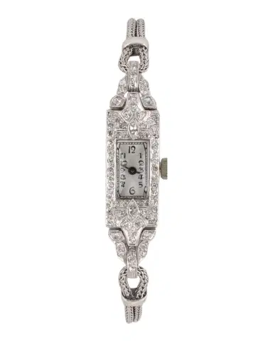 NM Estate Estate Bulova Platinum Diamond Watch with Cresarrow Chain | Thumbnail 1