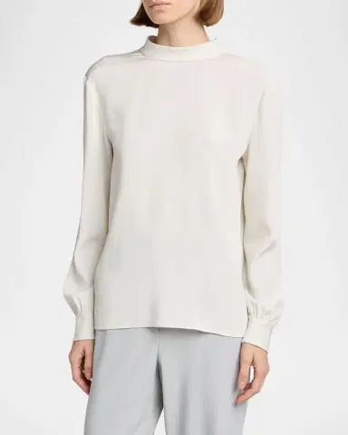 Giorgio Armani Neck-Tie Long-Sleeve Silk Top | Thumbnail 3 Giorgio Armani Neck-Tie Long-Sleeve Silk Top | Thumbnail 3