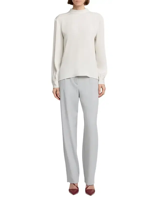 Giorgio Armani Neck-Tie Long-Sleeve Silk Top