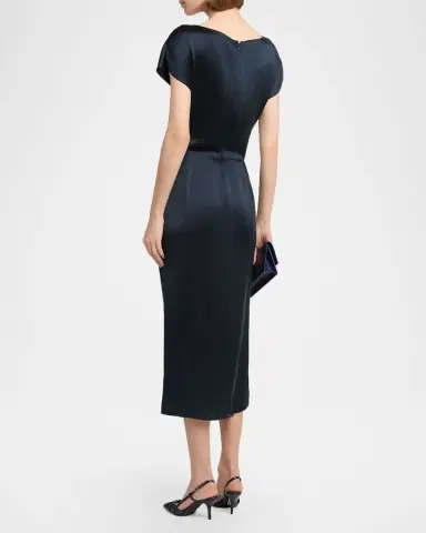 Giorgio Armani Cap-Sleeve Draped Satin Midi Dress | Thumbnail 2