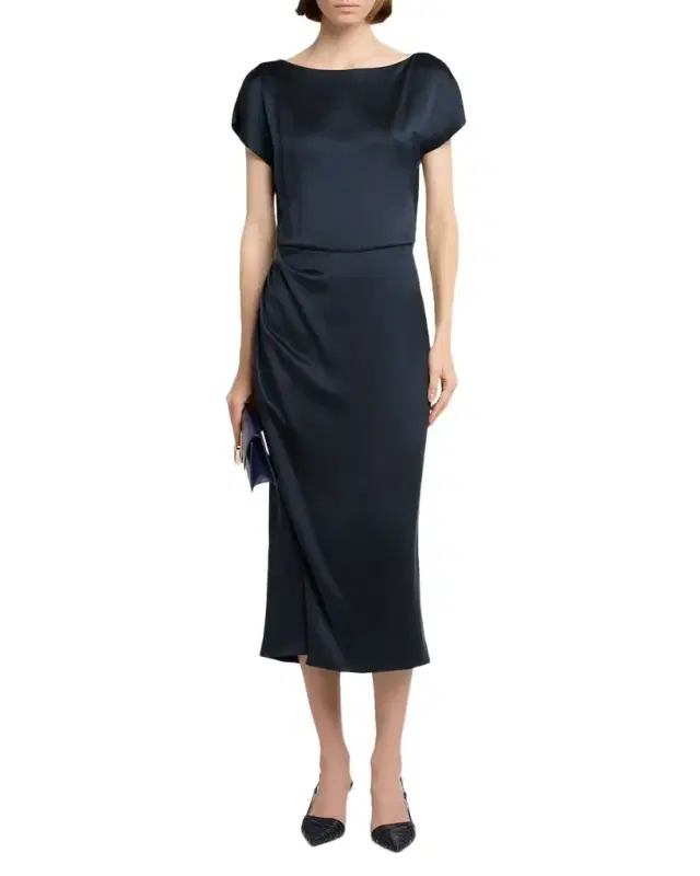 Giorgio Armani Cap-Sleeve Draped Satin Midi Dress