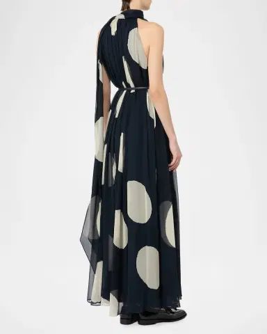 Max Mara Polka-Dot Silk Chiffon Scarf-Neck Halter Maxi Dress | Thumbnail 2 Max Mara Polka-Dot Silk Chiffon Scarf-Neck Halter Maxi Dress | Thumbnail 2