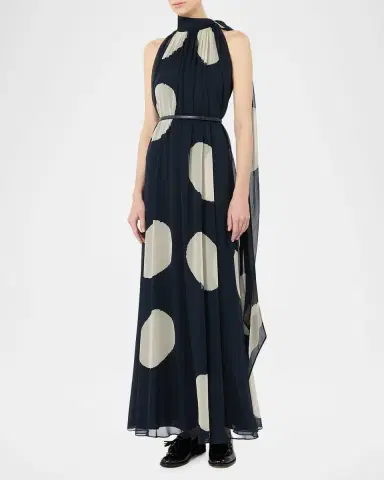 Max Mara Polka-Dot Silk Chiffon Scarf-Neck Halter Maxi Dress | Thumbnail 3 Max Mara Polka-Dot Silk Chiffon Scarf-Neck Halter Maxi Dress | Thumbnail 3