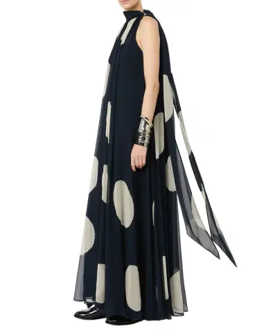 Max Mara Polka-Dot Silk Chiffon Scarf-Neck Halter Maxi Dress | Thumbnail 1 Max Mara Polka-Dot Silk Chiffon Scarf-Neck Halter Maxi Dress | Thumbnail 1