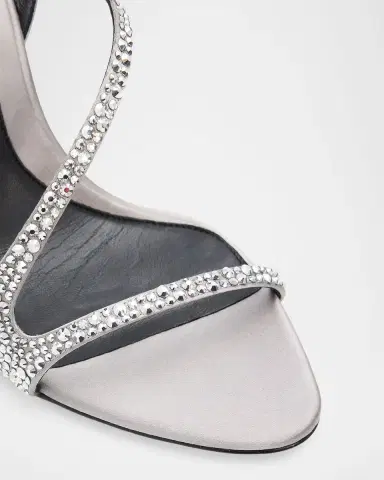 Alexander McQueen 90mm Skull Embellished Satin Ankle-Strap Sandals | Thumbnail 3