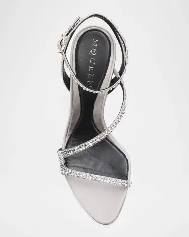 Alexander McQueen 90mm Skull Embellished Satin Ankle-Strap Sandals | Thumbnail 4