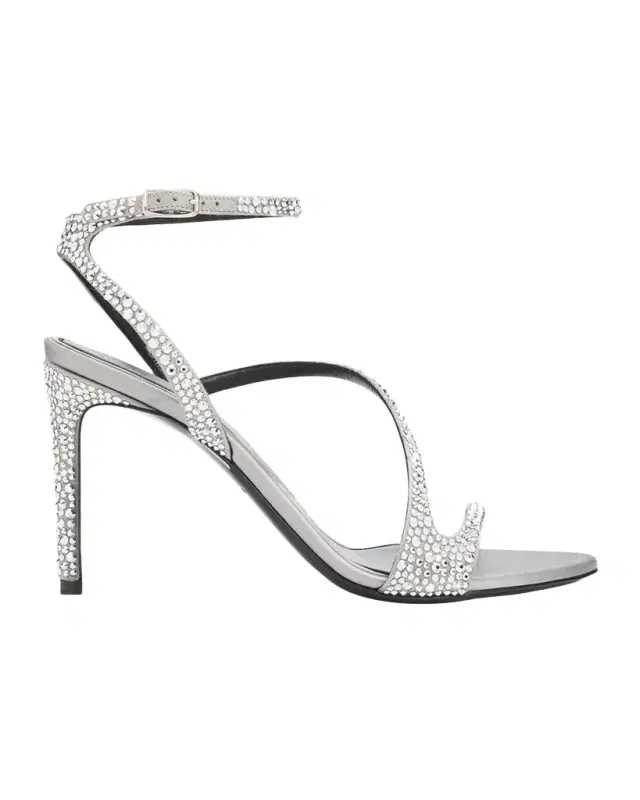 McQueen 90mm Skull Embellished Satin Ankle-Strap Sandals